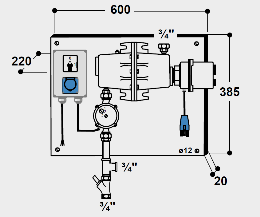 SUEVIA Umlaufheizsystem Mod. 303 mit Thermostat und Umlaufpumpe