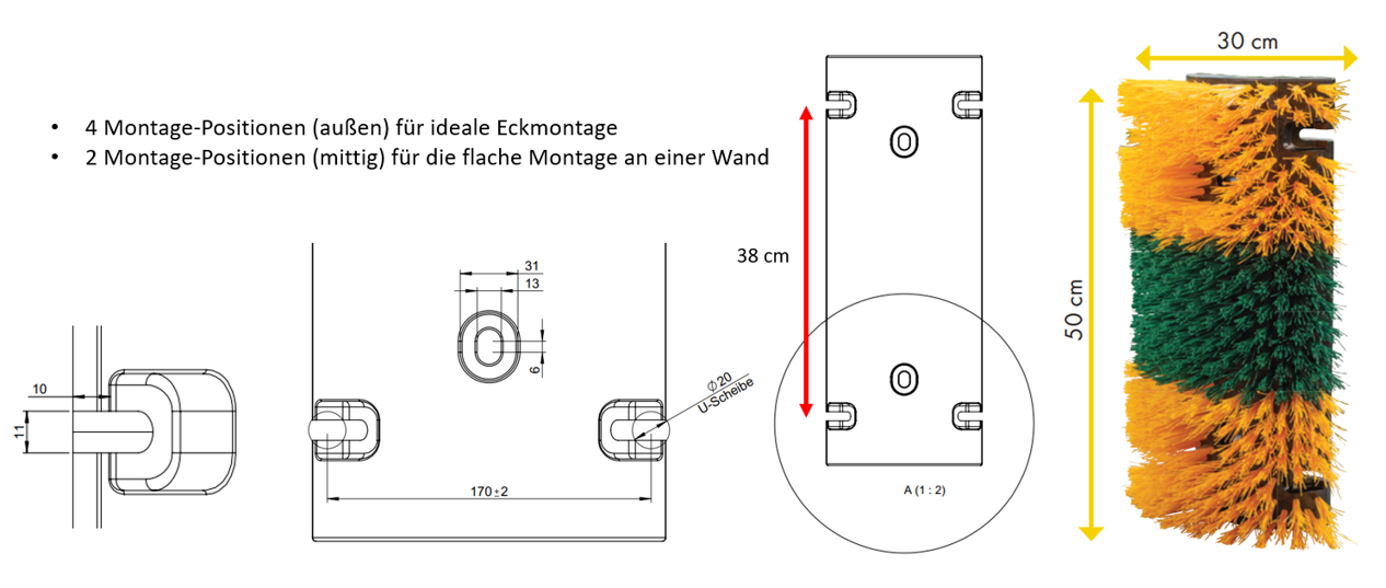 Kratzbürste Multifix, für Wand- und Pfostenmontage