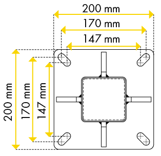 Pfosten Quadrat 90 mm, Länge: 1,65 m, mit Bodenplatte